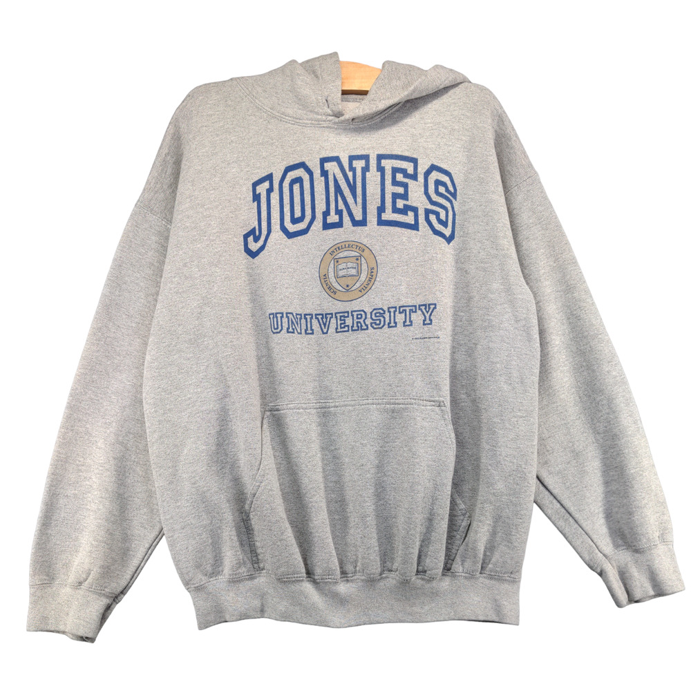 Gildan Mens Ultra Blend Jones University Graphic Hoodie L Gray Kangaroo Pocket